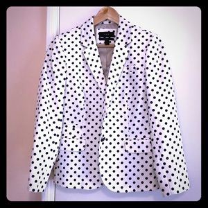 J. Crew Linen Schoolboy Blazer in Navy Polka Dot